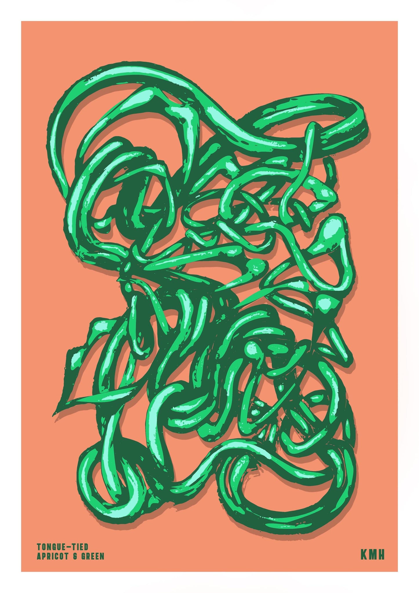 'Tongue-Tied' | Apricot & Green | Original Giclée Print on Paper