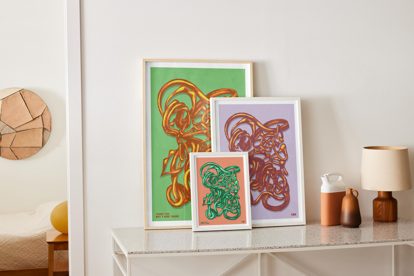 'Tongue-Tied' | Apricot & Green | Original Giclée Print on Paper