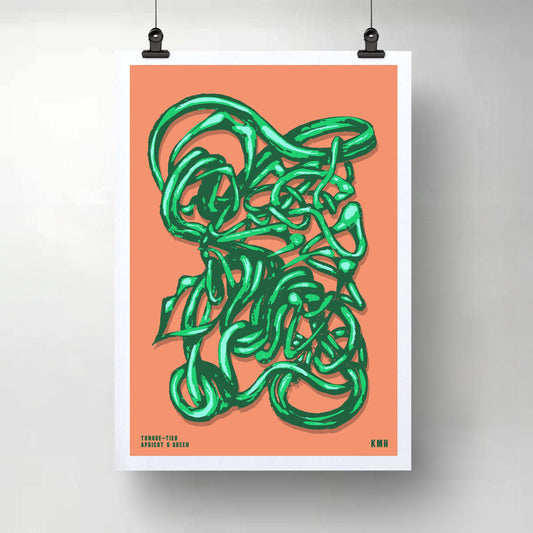 'Tongue-Tied' | Apricot & Green | Original Giclée Print on Paper